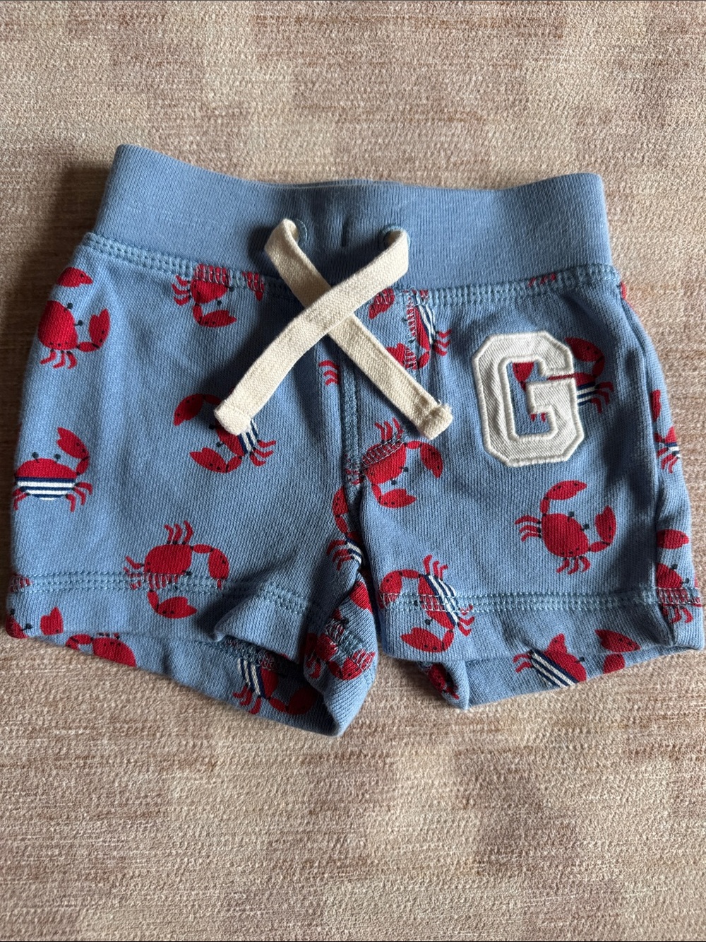 Baby GAP Light Blue Shorts with Cream Drawstring and Crab Detail size 3-6M